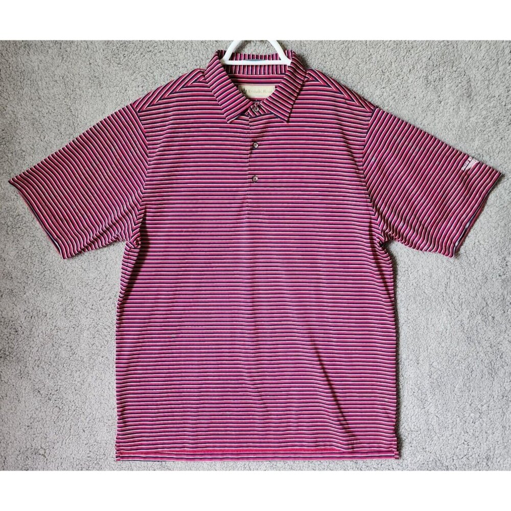 Donald Ross Pink & Blue‎ Striped Short Sleeve Polo Shirt Size L 100% Polyester
